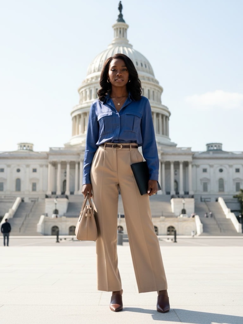 MANGO Periwinkle Satin Button Down Flap Pocket Utility Blouse Top S